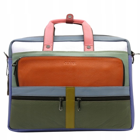 torby na ramię Aktówka torba na laptopa skórzana rączki regulowany pasek kieszenie OLIVKA