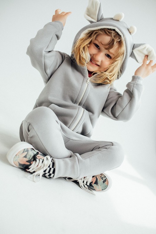 bluzy dla chłopców Bluza z kapturem z uszami jelonka dla dziecka szara