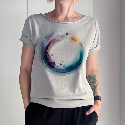 t-shirt damskie Okrąg akwarele Cyna Oversize