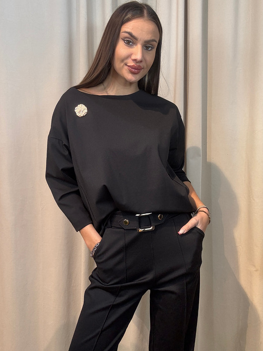 bluzki z długim rękawem damskie Bluzka z broszką D'oro