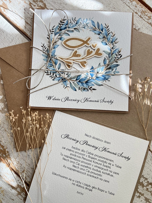 kartki na komunię Kartka ręcznie robiona z okazji rocznicy komunii świętej - odnowienie przyrze