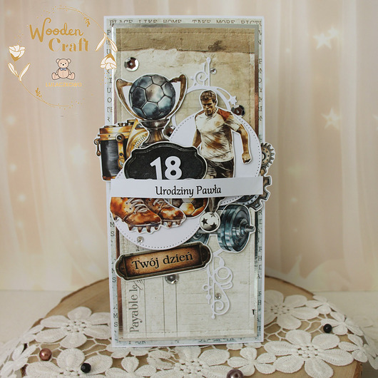 kartki scrapbooking Męska kartka dla piłkarza, fana piłki nożnej, 18 urodziny GOTOWA