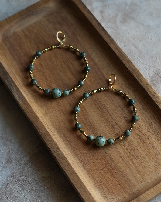 kolczyki z kamieniami Duże kolczyki koła: turkus afrykański i hematyt