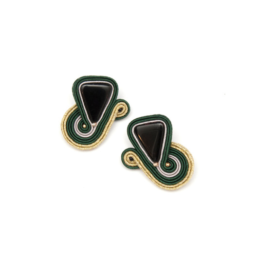 kolczyki soutache Duże sztyfty / wkrętki czarny, zielony, złoty