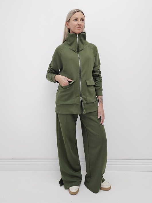komplety damskie Kamiko luźny komplet z długą bluzą - Khaki