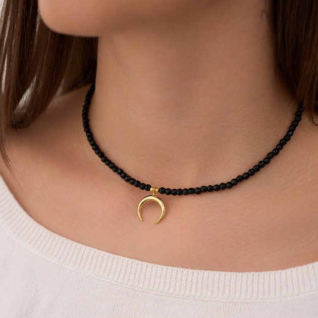 chokery Choker naszyjnik onyksy róg srebro 925 pozłacane