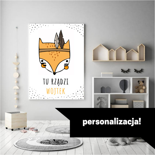 tu rządzi Skandynawski plakat  boho lis Plakatowka