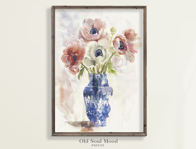 plakaty Plakat Vintage Anemony w wazonie