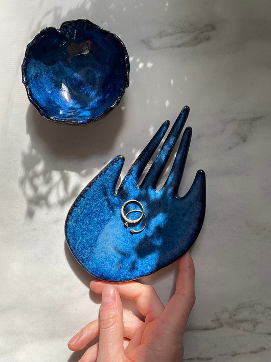 pojemniki na biżuterię Ceramiczny Zestaw Łapka i Miseczka na Biżuterię i Palo Santo Cudo Oceanu