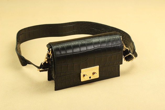 torby na ramię Torebka Skórzana AMELIA I XS czarny CroCo mat GOLD