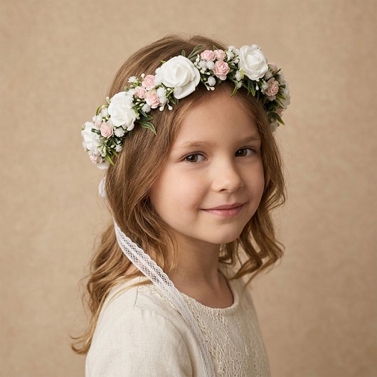 wianki komunijne Wianek komunijny różowe różyczki i gipsówka