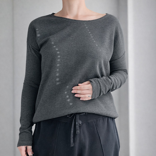 bluza bez kaptura damska Gruby Wąski rękaw Grafit melanż