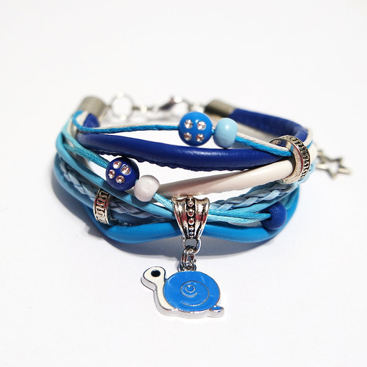 bransoletki - inne Bransoletka - Niebieski ślimak - rzemienie