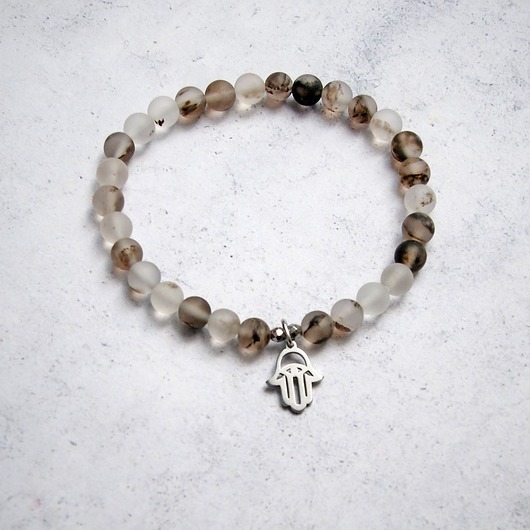 bransoletki z kamieni naturalnych HAMSA - amulet - kwarc & stal