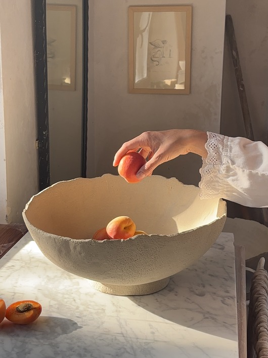 talerze, miski Ceramiczna Rustykalna Misa Handmade XXL na  Owoce Beżowa Surowa