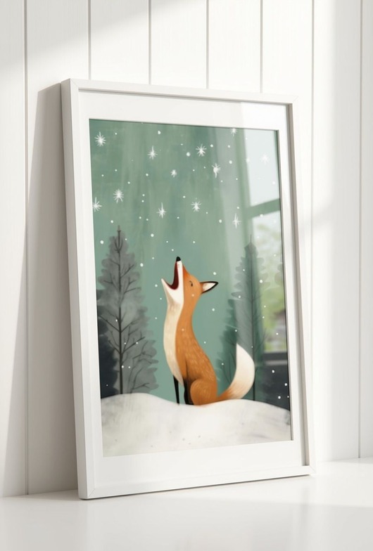 grafiki i ilustracje PLAKAT świąteczny zimowa ilustracja lis pokój dziecka