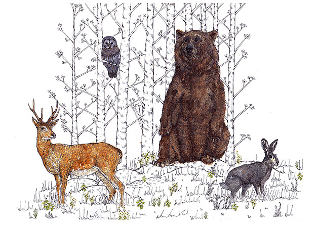 grafiki i ilustracje Zwierzaki leśne- Leśna rodzina- grafika- ilustracja- plakat