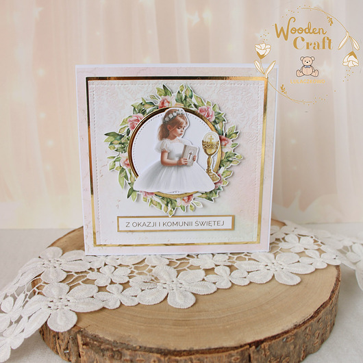 kartki na komunię Kartka komunijna do koperty, Pamiątka Komunii, prezent "RoseWine4" GOTOWA