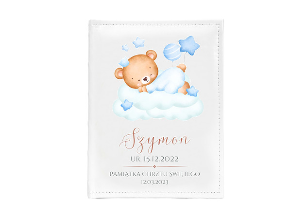 Chrzest - inne Niebieski miś PERSONALIZOWANY ALBUM pamiątka chrztu świętego