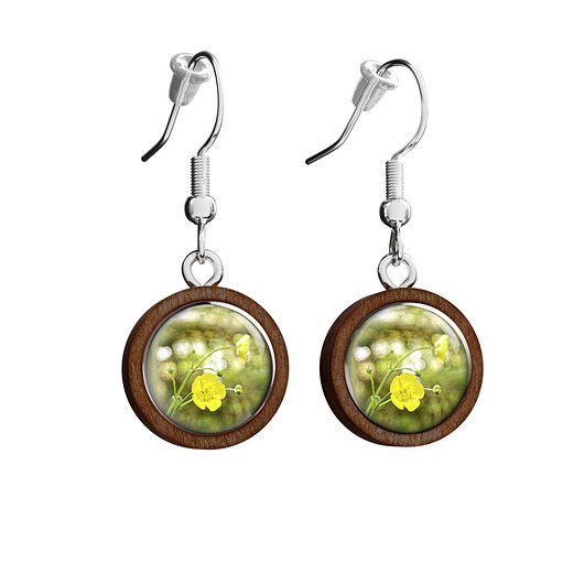 kolczyki drewniane Kolczyki drewniane - Żółty kwiat - wiszące