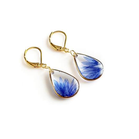 kolczyki z żywicy Kolczyki z chabrem, prezent dla kobiety