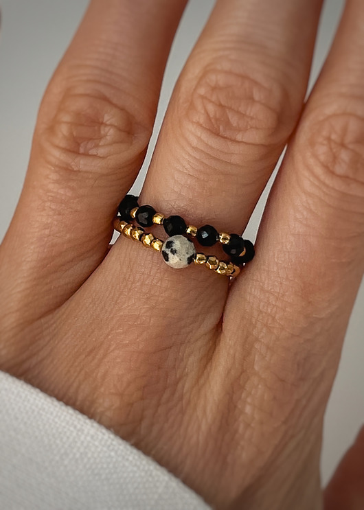 pierścionki elastyczne Pierścionek Pierścionki elastyczne czarny turmalin, jaspis dalmatyński