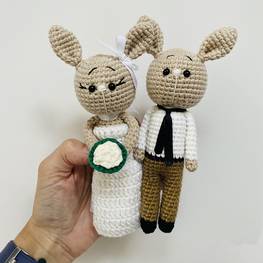 Ślub - inne Młoda para króliczki ręcznie robione prezent ślubny