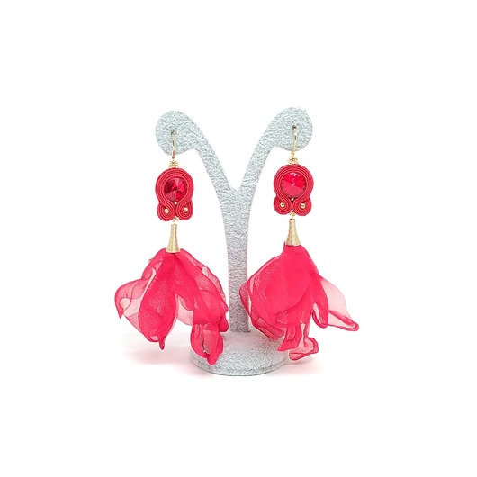 kolczyki soutache Czerwone kolczyki sutasz z kwiatami - Tancerki