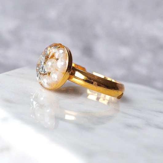pierścionki złote ZŁOTY PIERŚCIONEK ''DIAMONDS & PEARLS''- srebro pozłacane