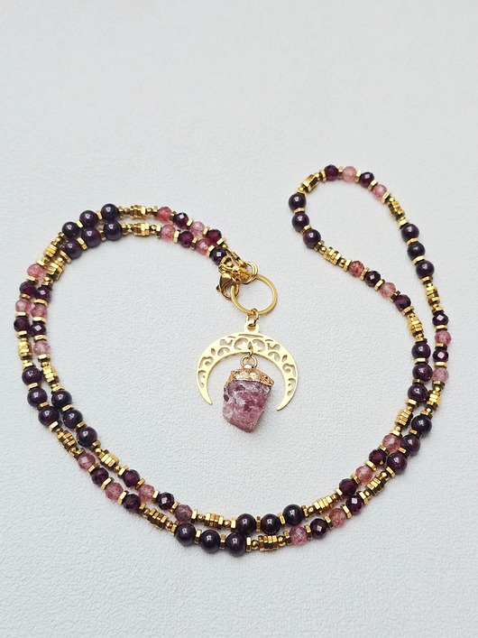 złote naszyjniki Naszyjnik Lunula z Turmalinem