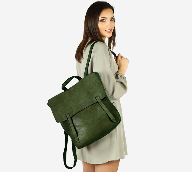 plecaki Duży plecak damski A4 - MARCO MAZZINI ciemnozielony