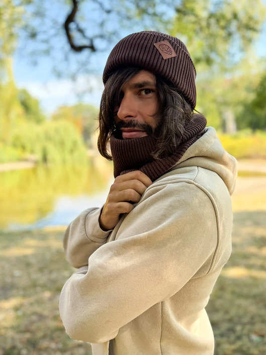 czapki i kapelusze męskie Męska bawełniana czapka beanie logo ekoskórka Brąz