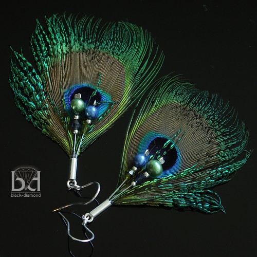 Pawie Pióra - w srebrze Black Diamond