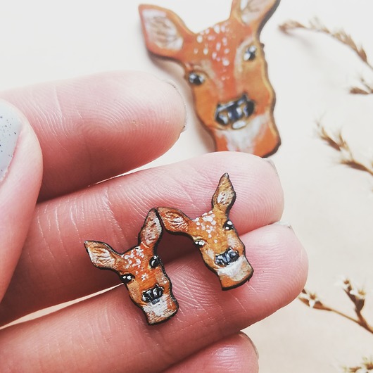 kolczyki drewniane Sarenki malowane