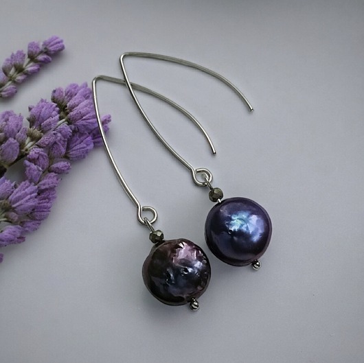 kolczyki z kamieniami Kolczyki : granatowe perły  słodkowodne