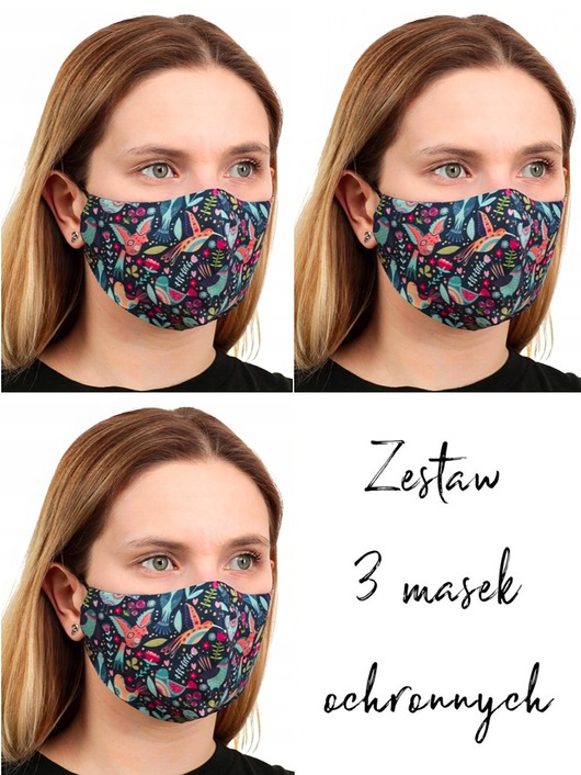 3szt. masek ochronnych-kolorowe ptaszki Usunieta