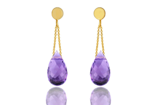 kolczyki z kamieniami Earrings Ametyst Krople złoto 585