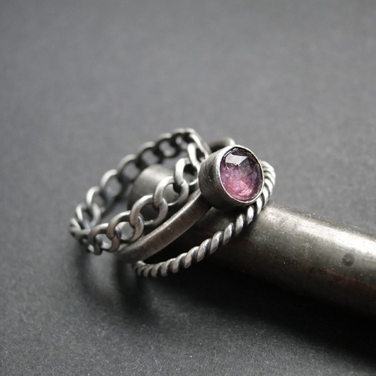 pierścionki srebrne Zestaw Trio Pink sapphire