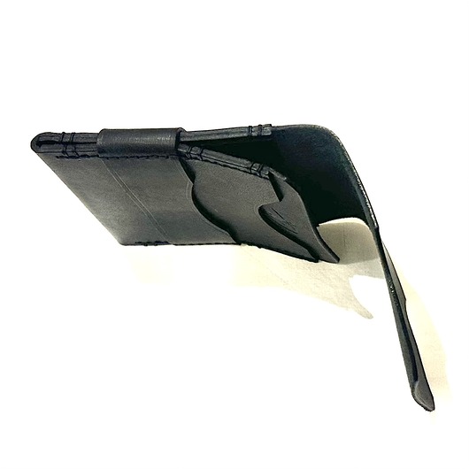 portfele damskie Czarny mały portfel na karty ze skóry ręcznie uszyty.