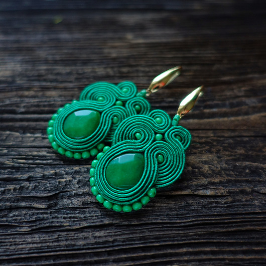 Zielone  kolczyki soutache Mró Soutache