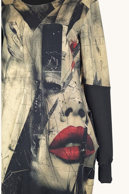 sukienki midi damskie Sukienka dresowa Dharana z abstrakcyjnym wzorem i motywem twarzy, rozmiar M