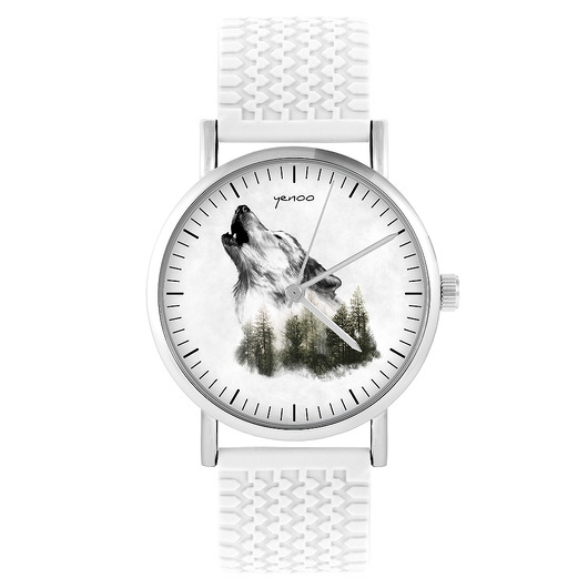 zegarki unisex Zegarek - Wilk - silikonowy, biały