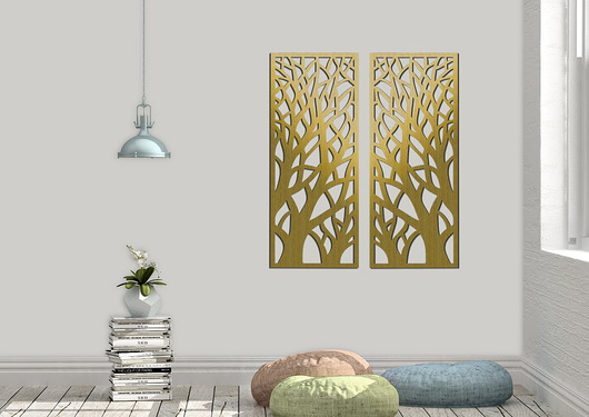 inne DEKORACYJNY, AŻUROWY PANEL ŚCIENNY, OBRAZ 3D, DRZEWA PIONOWE, 42 x 105 cm, DY