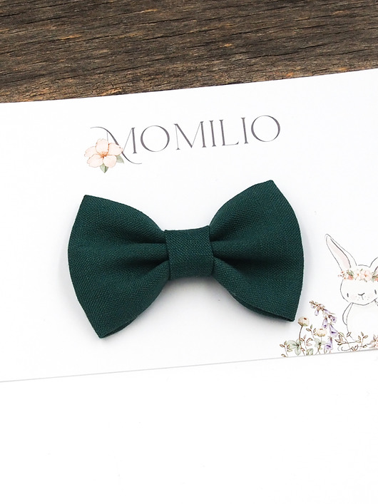 ozdoby do włosów dla dzieci Spinka do włosów kokarda z lnu zielona  Linen Bow