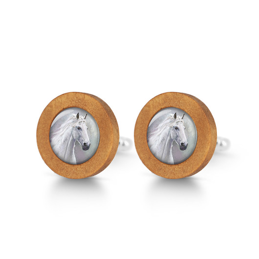 spinki do mankietów Biały koń - drewniane spinki do mankietów
