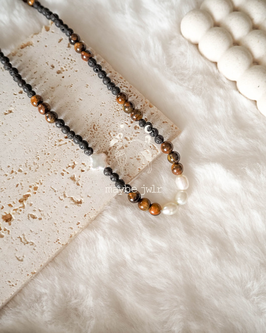 biżuteria męska Naszyjnik z lawy wulkanicznej i oka tygrysa unisex