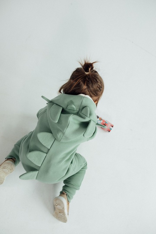 bluzy dla chłopców Bluza z kapturem z uszami smoka dla dziecka zielona