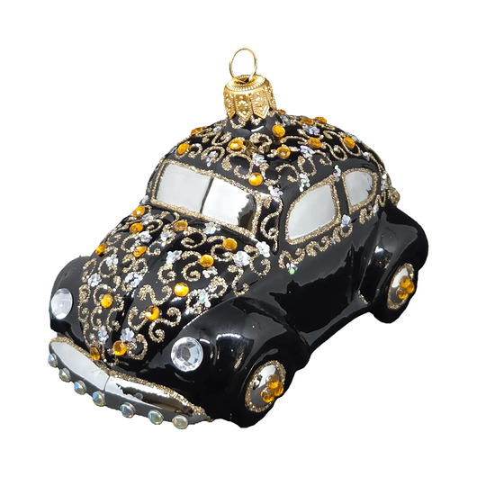 bombki Ręcznie malowana bombka szklana czarny garbus bogato zdobiony