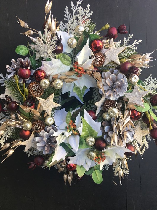 wianki bożonarodzeniowe Wianek bożonarodzeniowy biała poinsettia