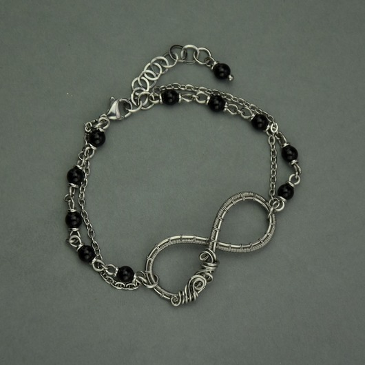 bransoletki wire wrapping Bransoletka nieskończoność czarny onyks wire wrapping